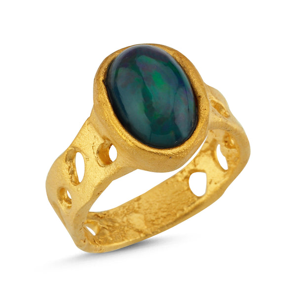 Black Opal Ring-Astartelux Jewelry Handmade Sustainable Jewelry
