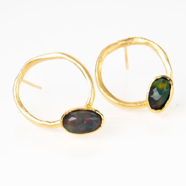 Black Opal Circular Earring-Astartelux Jewelry Handmade Sustainable Jewelry