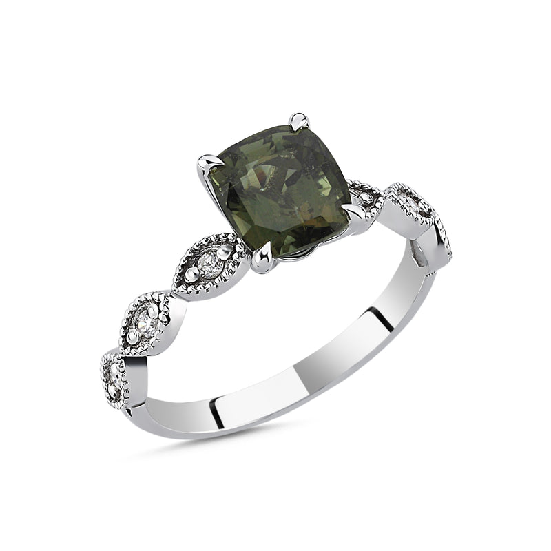 Dark Green Tourmaline Gold Ring with Diamonds