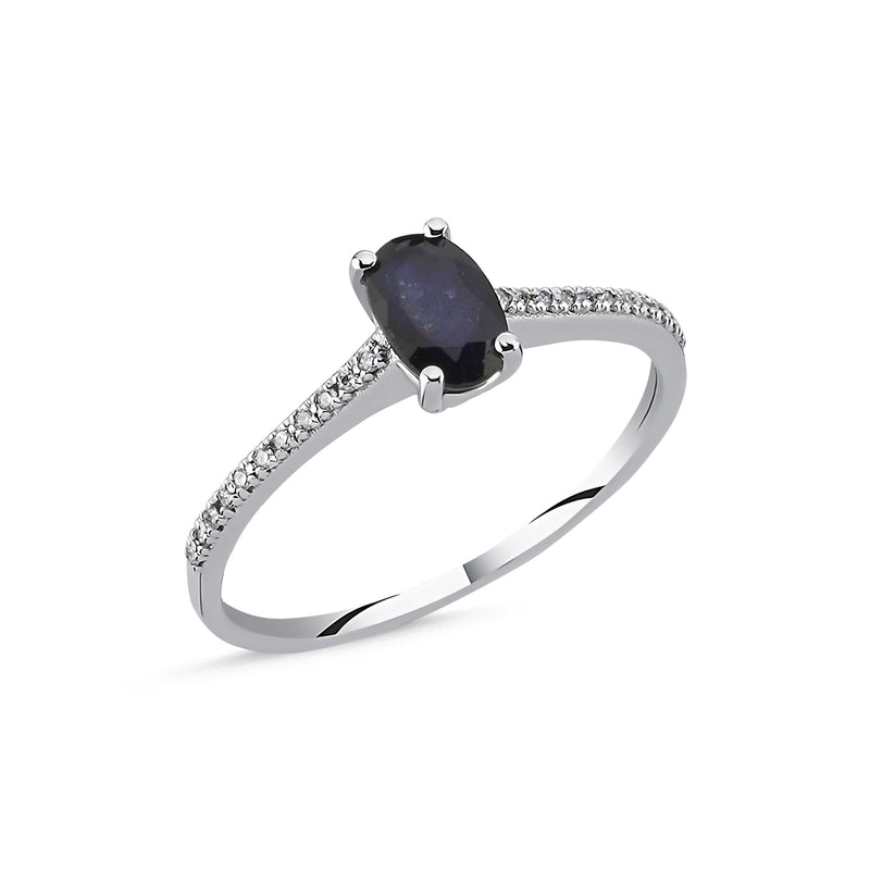 Dark Blue Sapphire Gold Ring with Diamonds