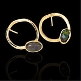 Boucle d'oreille circulaire en opale noire